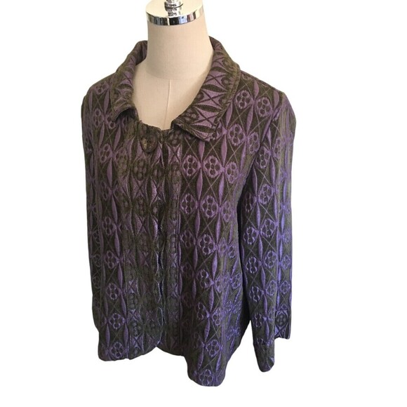Clay Top Women's Size Medium Green Purple Long Sleeve Button Up - Picture 3 of 7